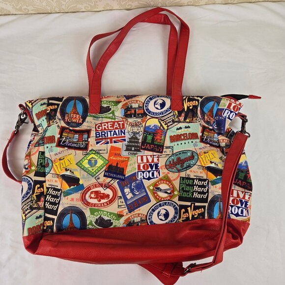 Hard Rock Cafe Handbags - Hard Rock Large Canvas Tote Bag Double Handles Long Strap City Country Landmarks